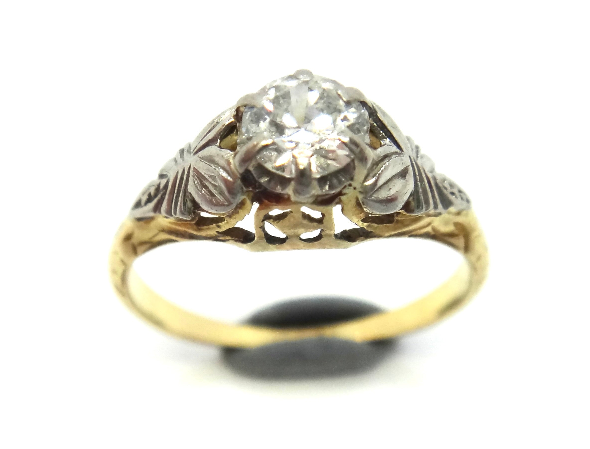 18ct Yellow GOLD & Solitaire Diamond Ring, c.1950