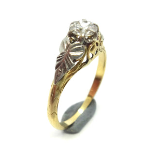 18ct Yellow GOLD & Solitaire Diamond Ring, c.1950