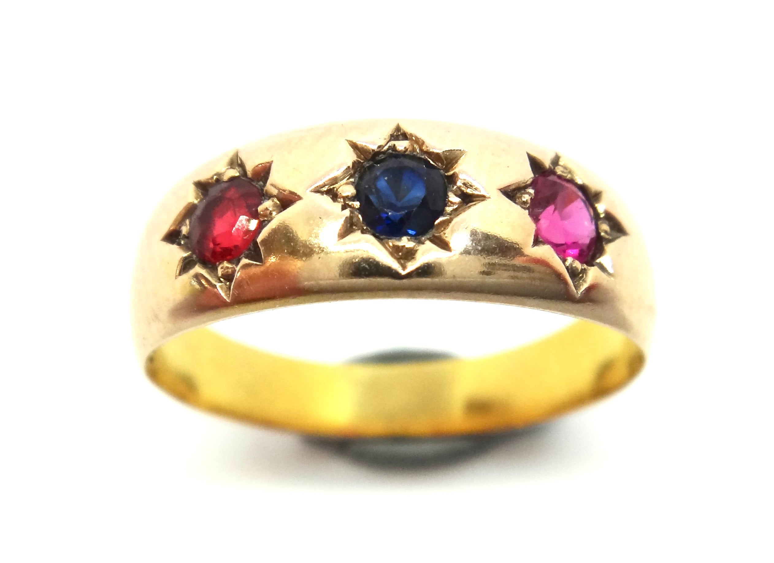 ANTIQUE 15ct GOLD, Ruby, Garnet & Sapphire Ring c.1900