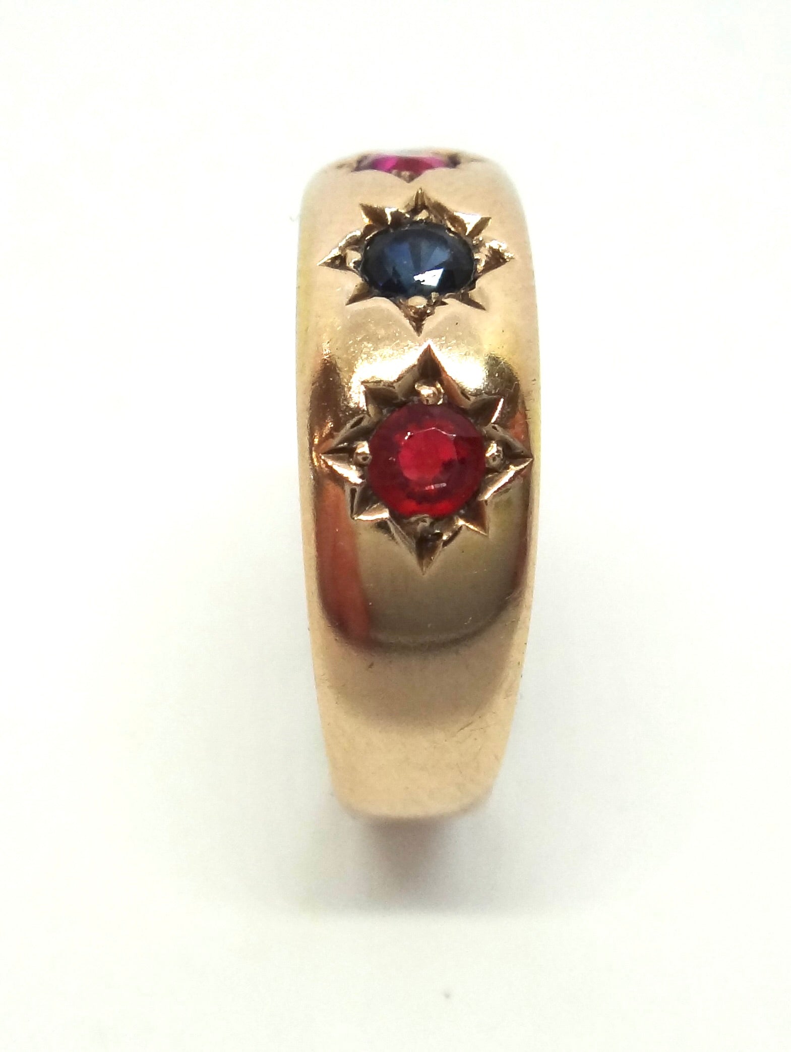 ANTIQUE 15ct GOLD, Ruby, Garnet & Sapphire Ring c.1900