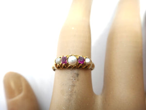 ANTIQUE 18ct Yellow Gold, PINK SAPPHIRE & Pearl Ring c.1900