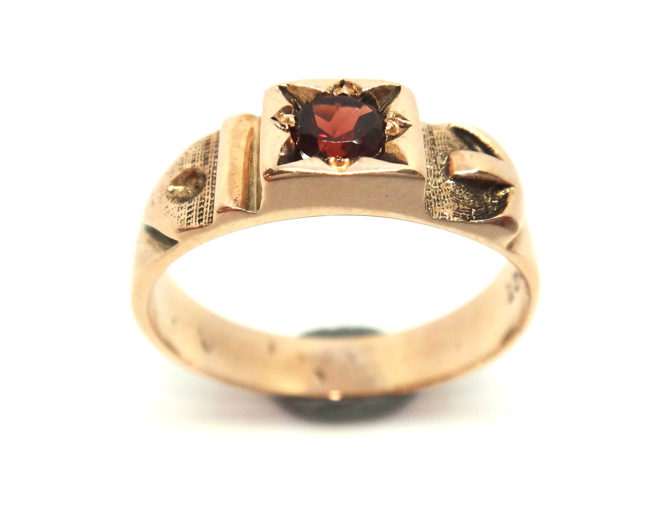 ANTIQUE Style 9ct Rose GOLD & Garnet BUCKLE Ring c.1970