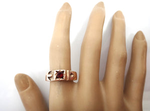 ANTIQUE Style 9ct Rose GOLD & Garnet BUCKLE Ring c.1970