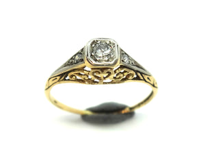 ANTIQUE 18ct Yellow Gold, Platinum & Diamond Ring c.1940