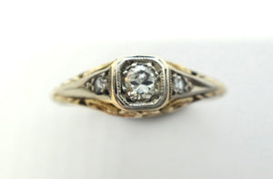 ANTIQUE 18ct Yellow Gold, Platinum & Diamond Ring c.1940