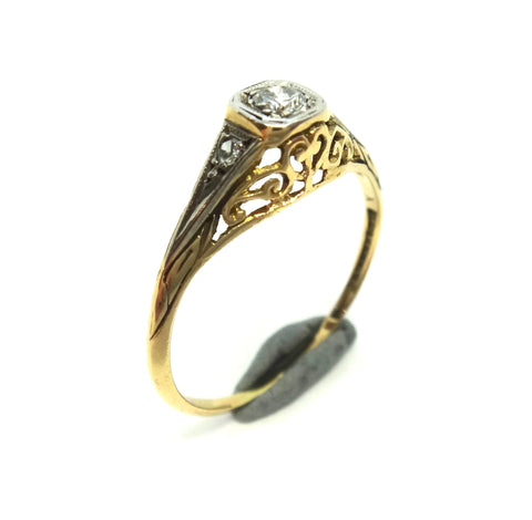 ANTIQUE 18ct Yellow Gold, Platinum & Diamond Ring c.1940