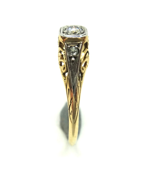 ANTIQUE 18ct Yellow Gold, Platinum & Diamond Ring c.1940