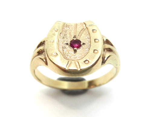 9ct Yellow GOLD & Paste, Horse Shoe Ring c.1950