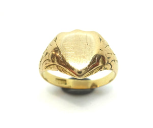 ANTIQUE 18ct Yellow GOLD Shield Shaped Signet Ring c.1900