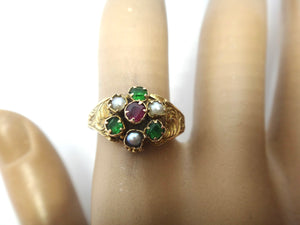 ANTIQUE 18ct Yellow GOLD, Pearl & Tourmaline Ring c.1870