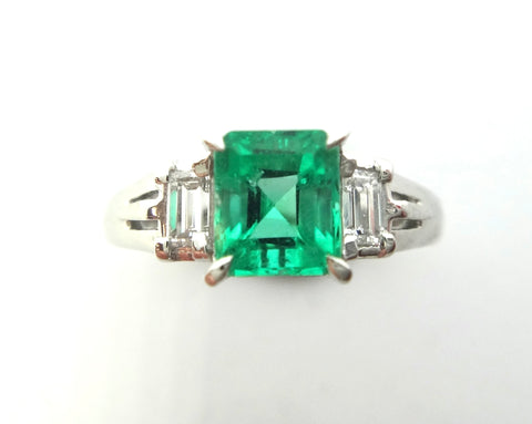 Platinum, EMERALD & Diamond Ring, VAL $7,350