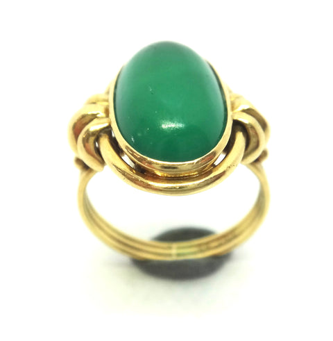 18ct Yellow GOLD & Cabochon Chrysoprase Ring