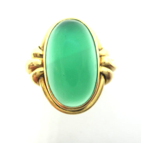 18ct Yellow GOLD & Cabochon Chrysoprase Ring