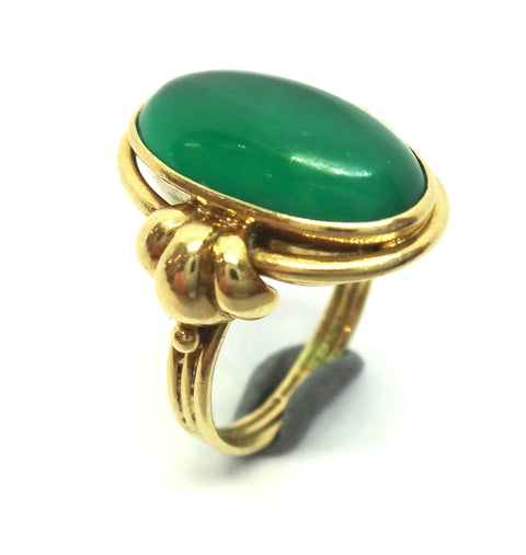 18ct Yellow GOLD & Cabochon Chrysoprase Ring