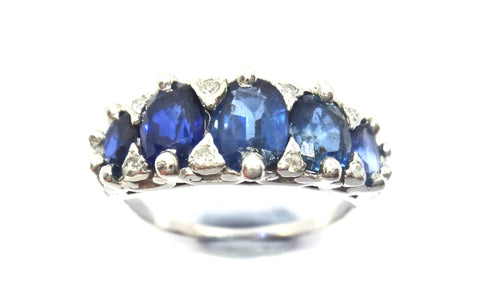 ANTIQUE Platinum 5 Stone CEYLON Sapphire Ring c.1920 - VAL $9,900