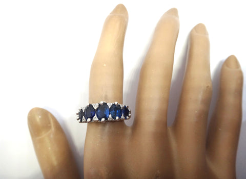 ANTIQUE Platinum 5 Stone CEYLON Sapphire Ring c.1920 - VAL $9,900