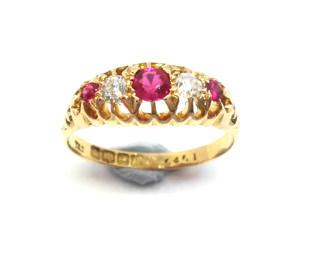 ANTIQUE 18ct Gold, RUBY & Diamond Ring, Birmingham 1915 - VAL $3,700