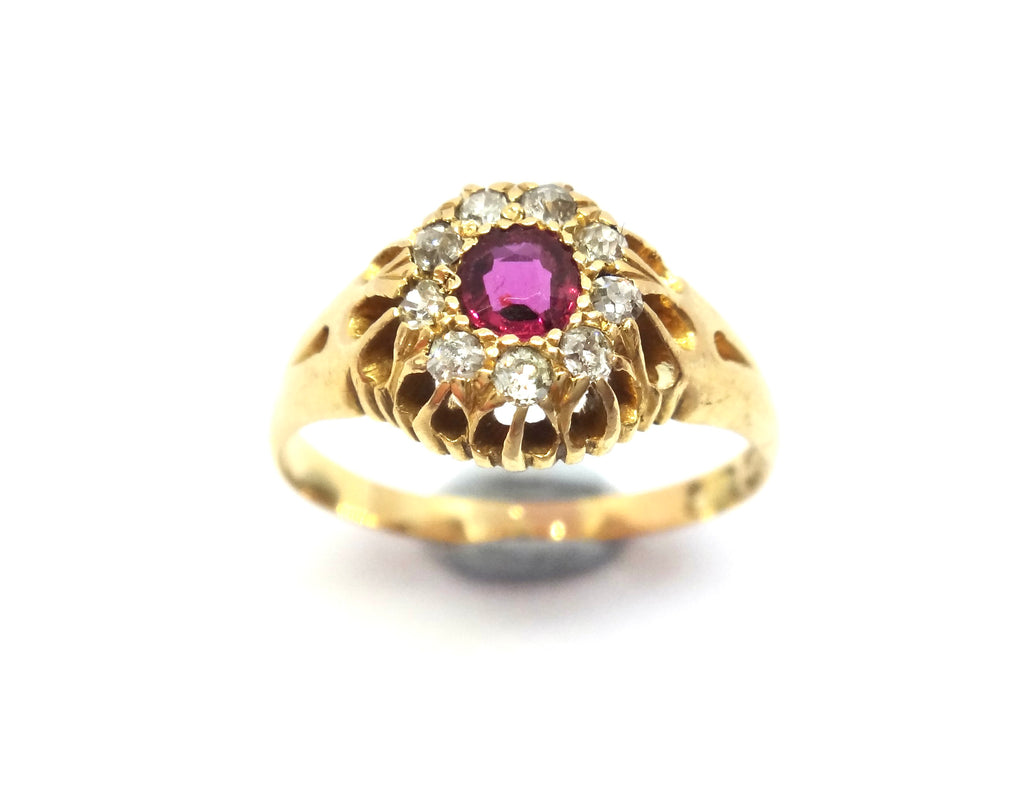 ANTIQUE 18ct Gold, RUBY & Diamond Target Ring, Birmingham 1896 - VAL $3,000