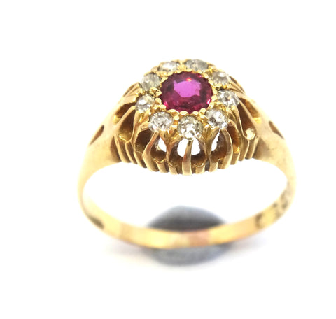 ANTIQUE 18ct Gold, RUBY & Diamond Target Ring, Birmingham 1896 - VAL $3,000