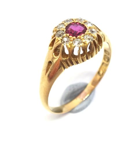 ANTIQUE 18ct Gold, RUBY & Diamond Target Ring, Birmingham 1896 - VAL $3,000