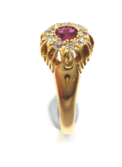 ANTIQUE 18ct Gold, RUBY & Diamond Target Ring, Birmingham 1896 - VAL $3,000