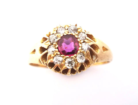 ANTIQUE 18ct Gold, RUBY & Diamond Target Ring, Birmingham 1896 - VAL $3,000