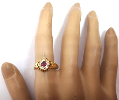 ANTIQUE 18ct Gold, RUBY & Diamond Target Ring, Birmingham 1896 - VAL $3,000