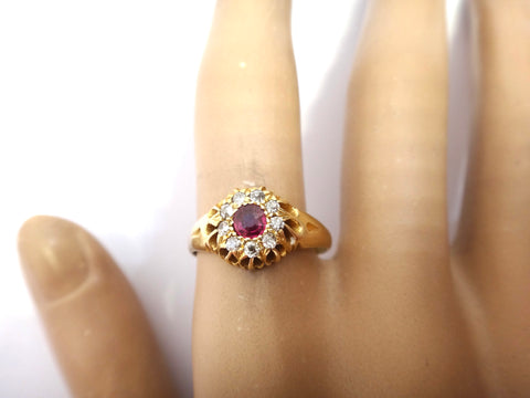 ANTIQUE 18ct Gold, RUBY & Diamond Target Ring, Birmingham 1896 - VAL $3,000