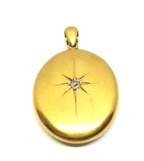 Heavy ANTIQUE 15ct Gold & Diamond Locket Pendant c.1870