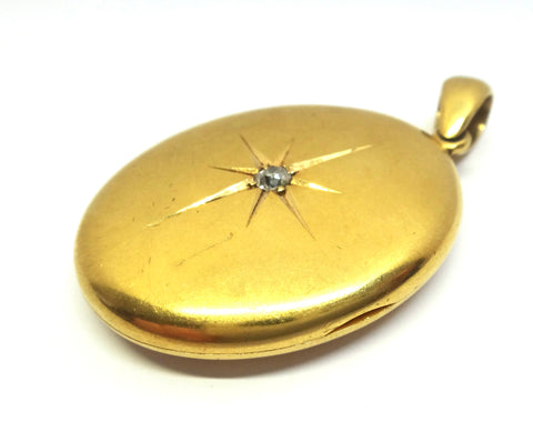 Heavy ANTIQUE 15ct Gold & Diamond Locket Pendant c.1870