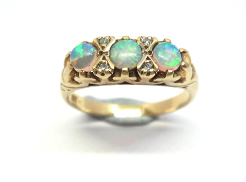 ANTIQUE 9ct Gold & 3 Stone Opal Ring c.1910