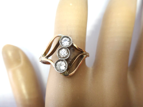 ANTIQUE 9ct Rose Gold & 3 Stone Diamond Ring c.1920 - VAL $2,600