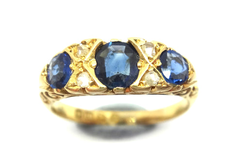 ANTIQUE 18ct Gold, Sapphire & Diamond Ring, Chester 1900 - VAL $3,500