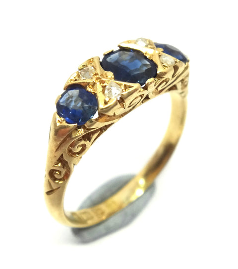 ANTIQUE 18ct Gold, Sapphire & Diamond Ring, Chester 1900 - VAL $3,500