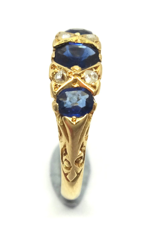 ANTIQUE 18ct Gold, Sapphire & Diamond Ring, Chester 1900 - VAL $3,500