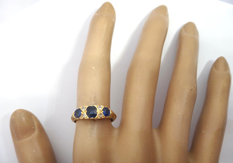 ANTIQUE 18ct Gold, Sapphire & Diamond Ring, Chester 1900 - VAL $3,500