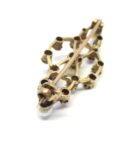 ANTIQUE 15ct Yellow Gold, RUBY, Diamond & Pearl Brooch - VAL $4,100