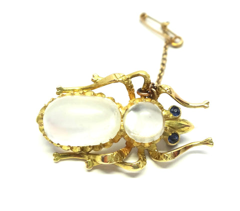 ANTIQUE 14ct Gold, Sapphire & Moonstone Insect Brooch - VAL $5,000