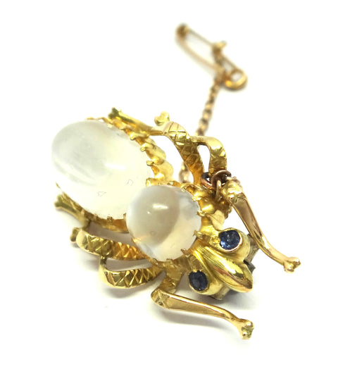 ANTIQUE 14ct Gold, Sapphire & Moonstone Insect Brooch - VAL $5,000