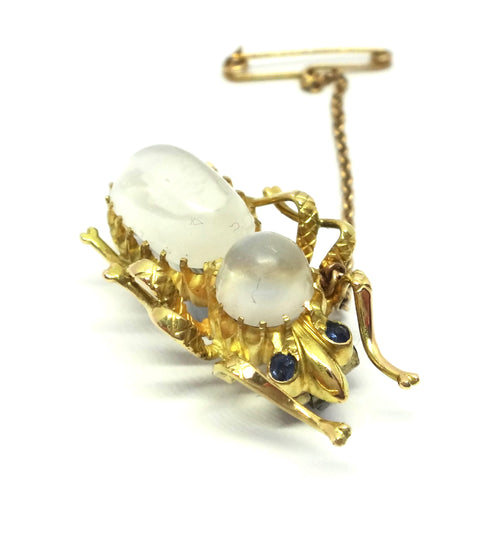 ANTIQUE 14ct Gold, Sapphire & Moonstone Insect Brooch - VAL $5,000