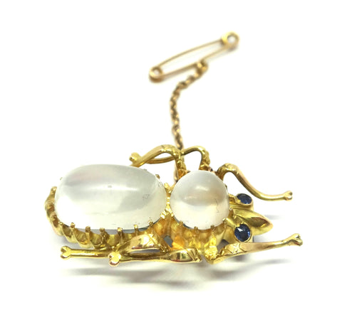 ANTIQUE 14ct Gold, Sapphire & Moonstone Insect Brooch - VAL $5,000