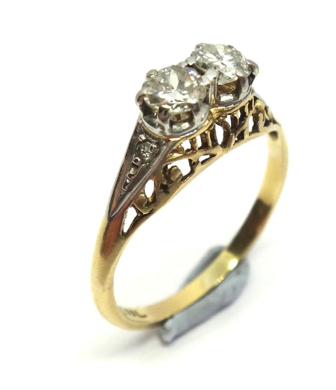 ANTIQUE 18ct Gold & 2 Stone Diamond Ring