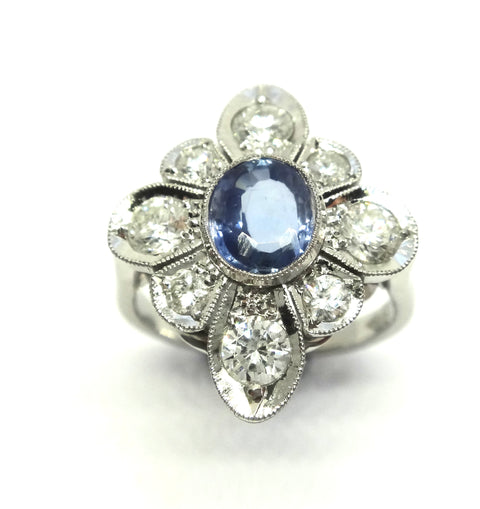 BRAND NEW Handmade Platinum, Sapphire & Diamond Daisy Ring - VAL $18,000