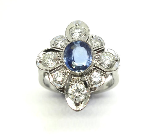 BRAND NEW Handmade Platinum, Sapphire & Diamond Daisy Ring - VAL $18,000