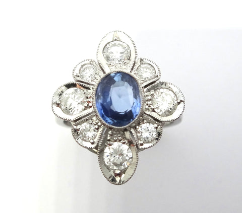 BRAND NEW Handmade Platinum, Sapphire & Diamond Daisy Ring - VAL $18,000