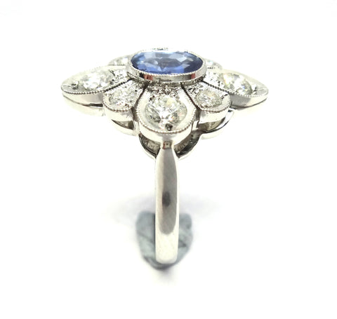 BRAND NEW Handmade Platinum, Sapphire & Diamond Daisy Ring - VAL $18,000