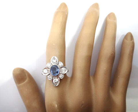 BRAND NEW Handmade Platinum, Sapphire & Diamond Daisy Ring - VAL $18,000