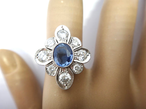 BRAND NEW Handmade Platinum, Sapphire & Diamond Daisy Ring - VAL $18,000