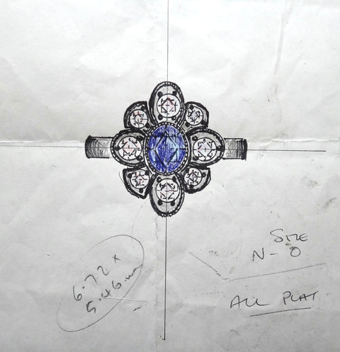 BRAND NEW Handmade Platinum, Sapphire & Diamond Daisy Ring - VAL $18,000