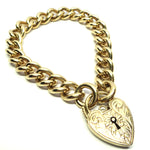 HEAVY 9ct Yellow GOLD Curb Link Bracelet with Engraved Heart Padlock